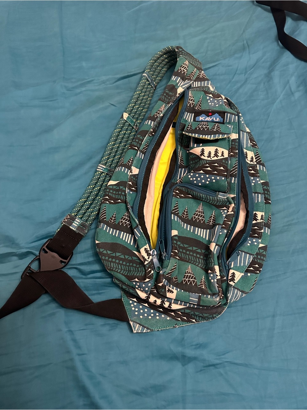 KAVU Teal Patterned Sling Bag